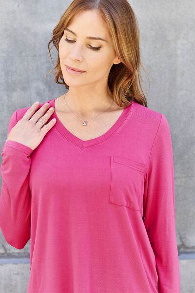 Basic Bae Full Size V-Neck Long Sleeve Women Top