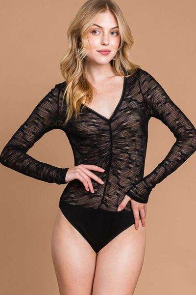 Culture Code Round Neck Mesh Perspective Women Bodysuit