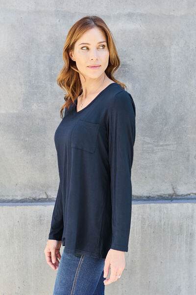 Basic Bae Full Size V-Neck Long Sleeve Women Top