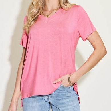 Basic Bae Full Size V-Neck High-Low Women T-Shirt