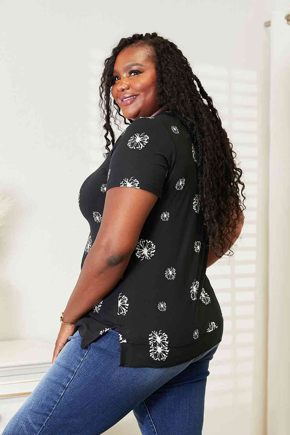 Double Take Dandelion Print Round Neck Women T-Shirt