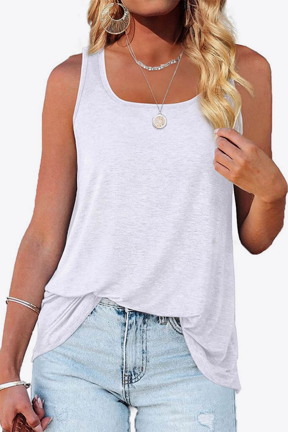 Curved Hem Square Neck Women Tank