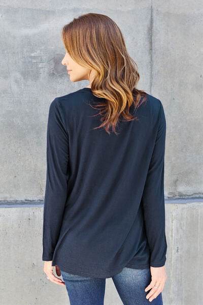 Basic Bae Full Size V-Neck Long Sleeve Women Top