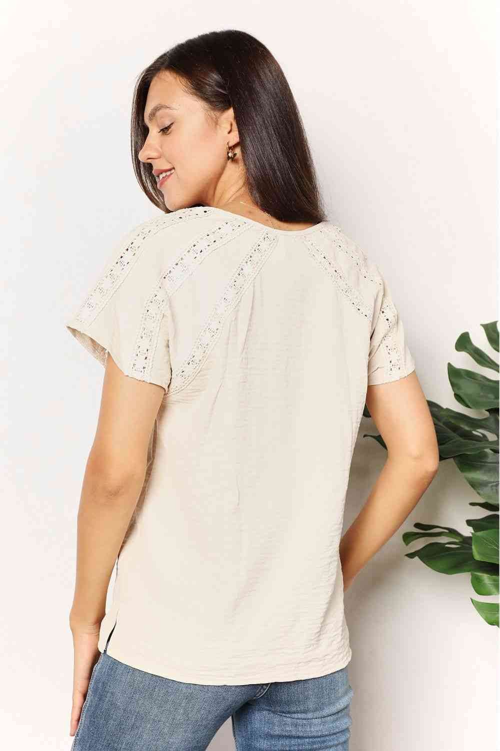 Double Take Crochet Buttoned Short Sleeves Women Top