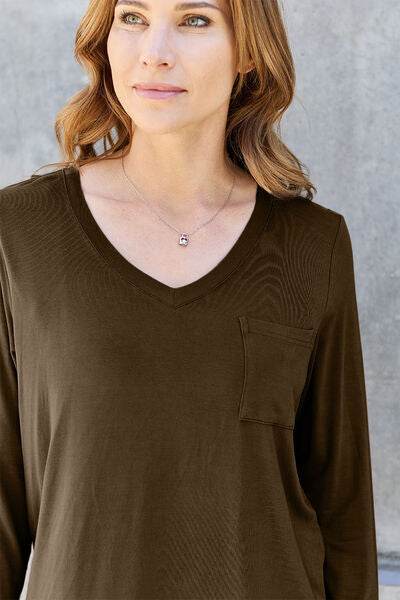 Basic Bae Full Size V-Neck Long Sleeve Women Top