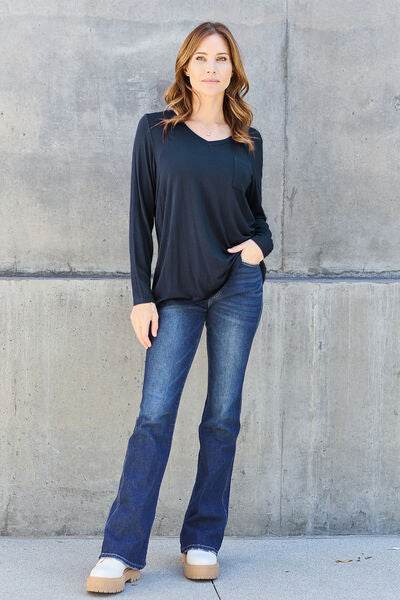 Basic Bae Full Size V-Neck Long Sleeve Women Top