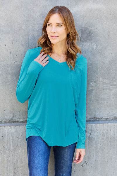 Basic Bae Full Size V-Neck Long Sleeve Women Top