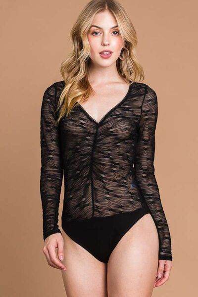 Culture Code Round Neck Mesh Perspective Women Bodysuit