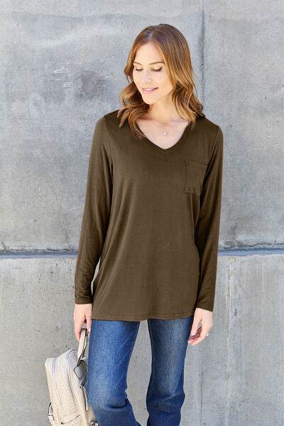 Basic Bae Full Size V-Neck Long Sleeve Women Top