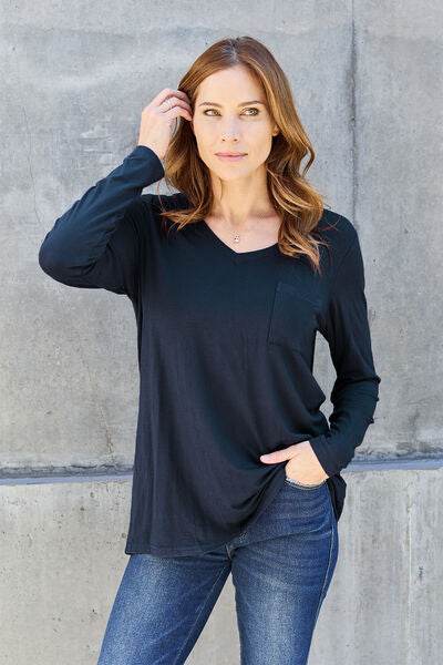 Basic Bae Full Size V-Neck Long Sleeve Women Top