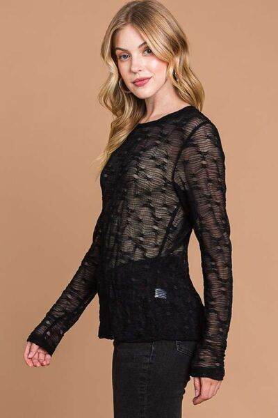 Culture Code Full Size Round Neck Mesh Perspective Women Top