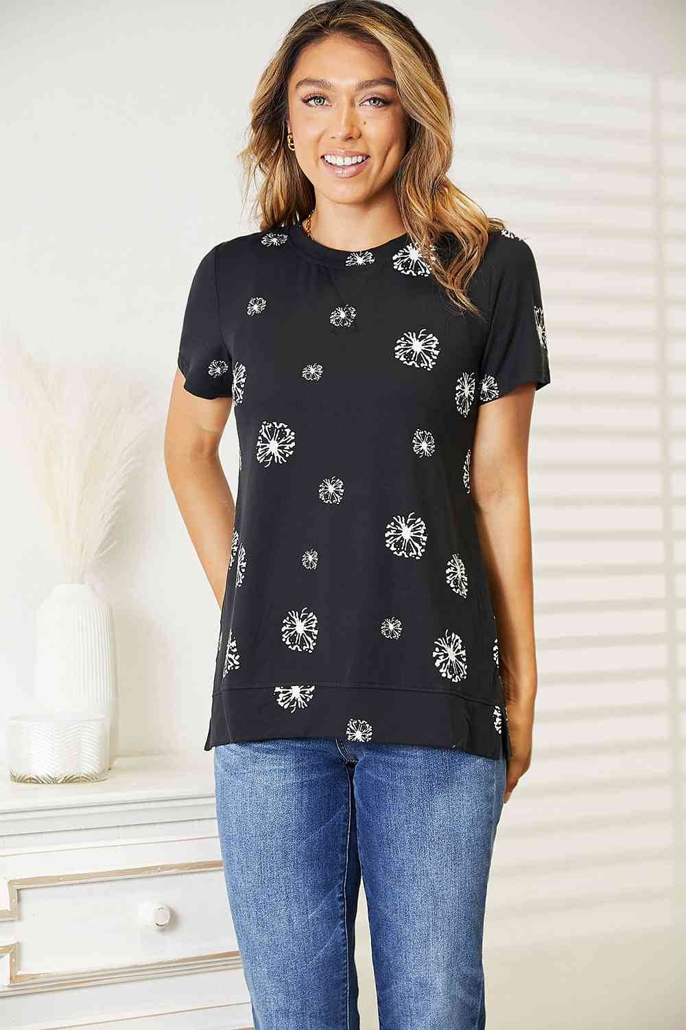 Double Take Dandelion Print Round Neck Women T-Shirt