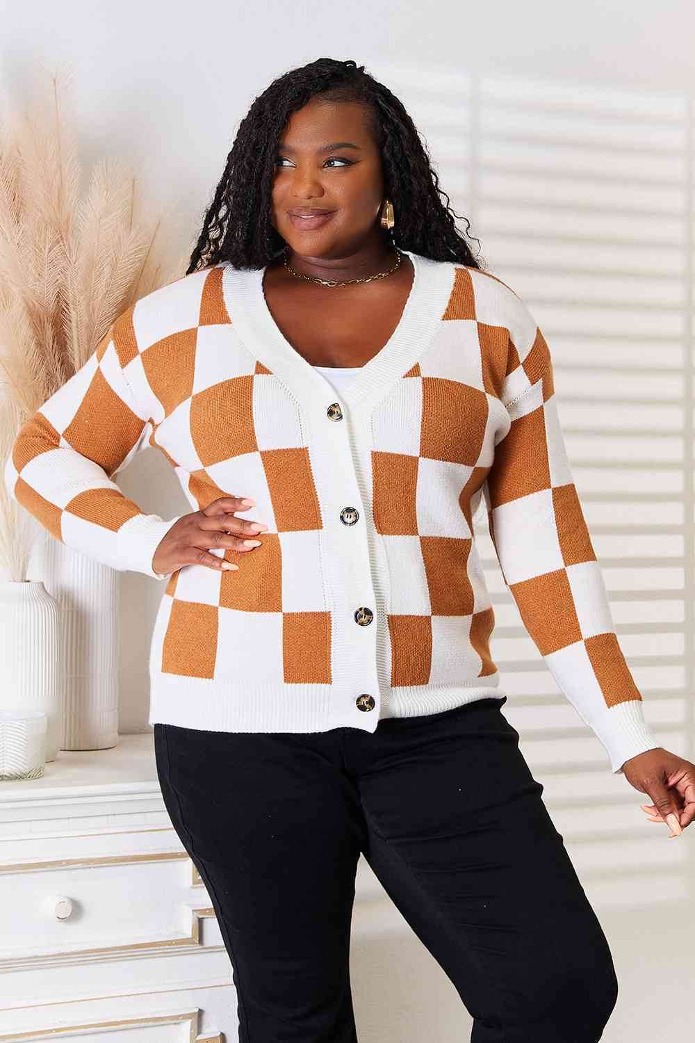 Double Take Button-Up V-Neck Dropped Shoulder Women Cardigan