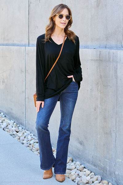 Basic Bae Full Size V-Neck Long Sleeve Women Top