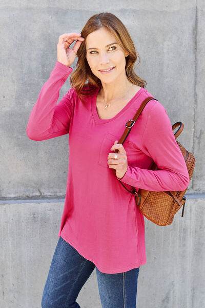 Basic Bae Full Size V-Neck Long Sleeve Women Top