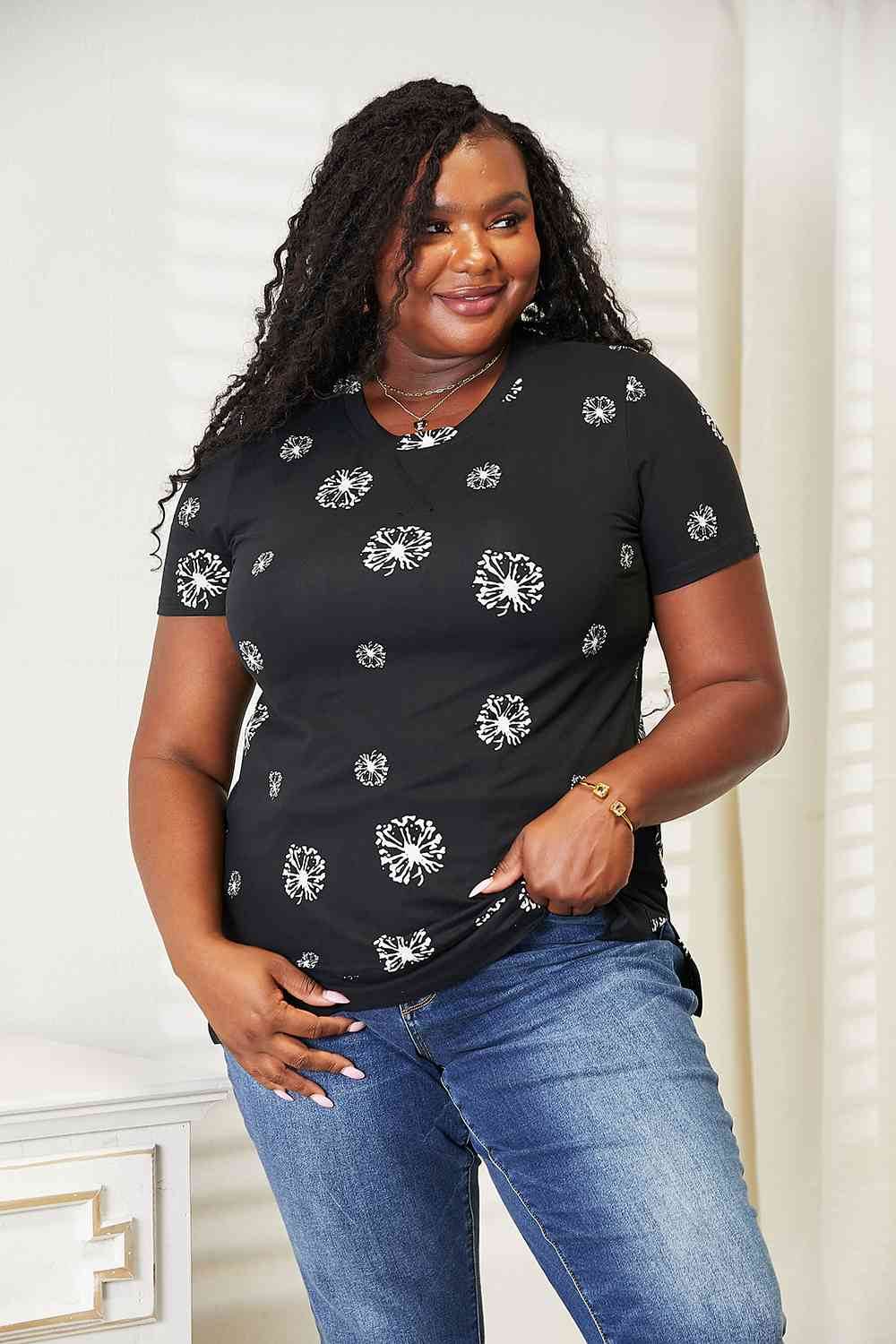 Double Take Dandelion Print Round Neck Women T-Shirt