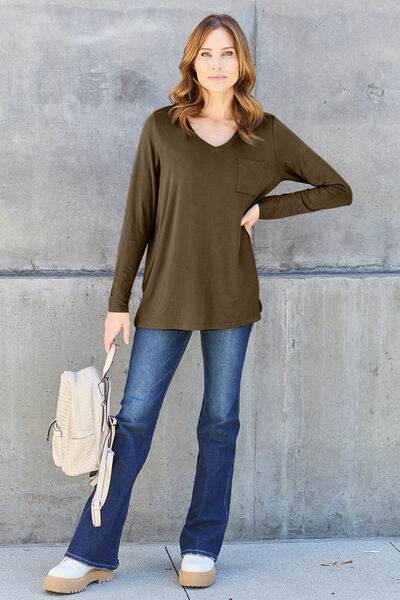 Basic Bae Full Size V-Neck Long Sleeve Women Top