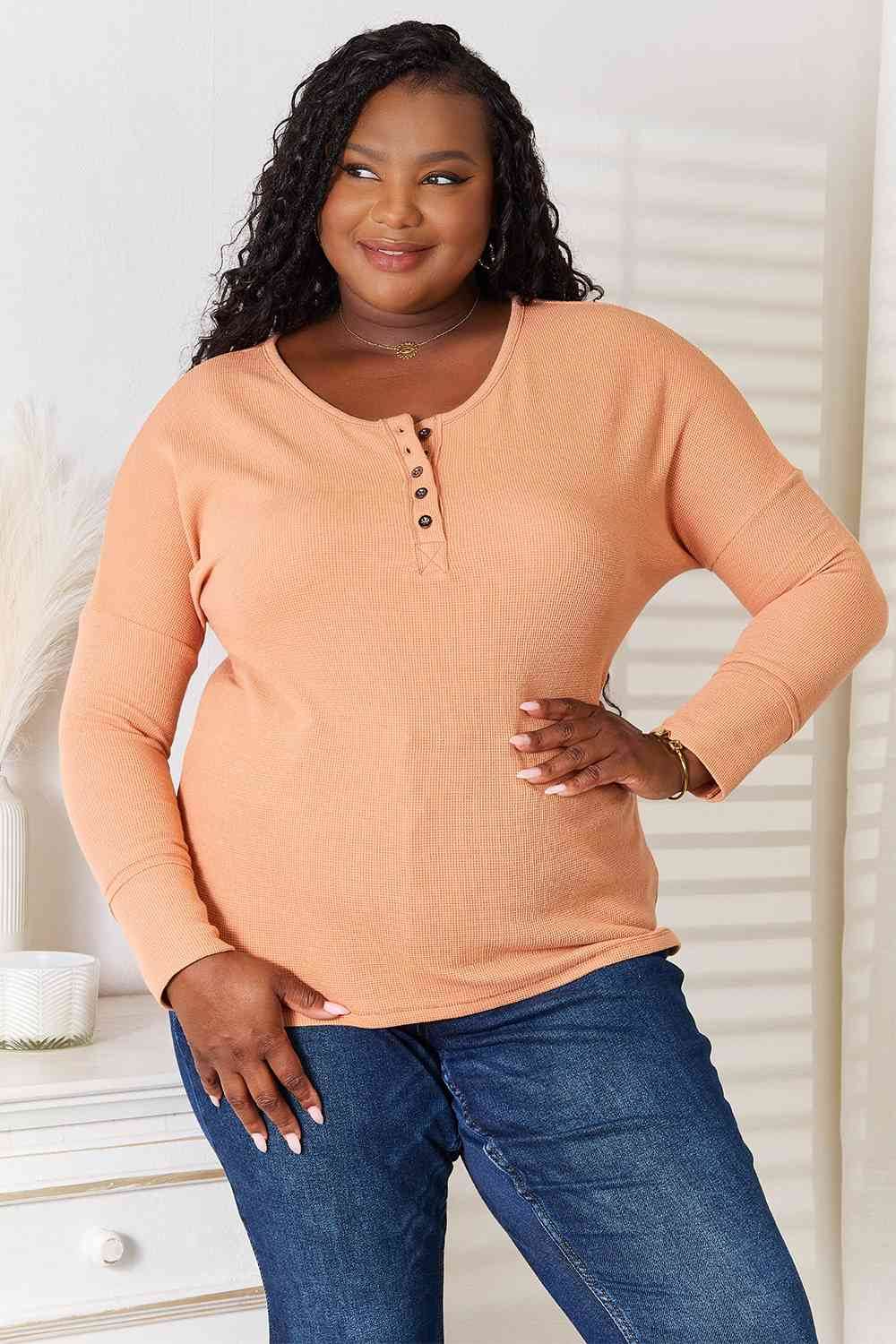 Basic Bae Half Button Long Sleeve Women Top