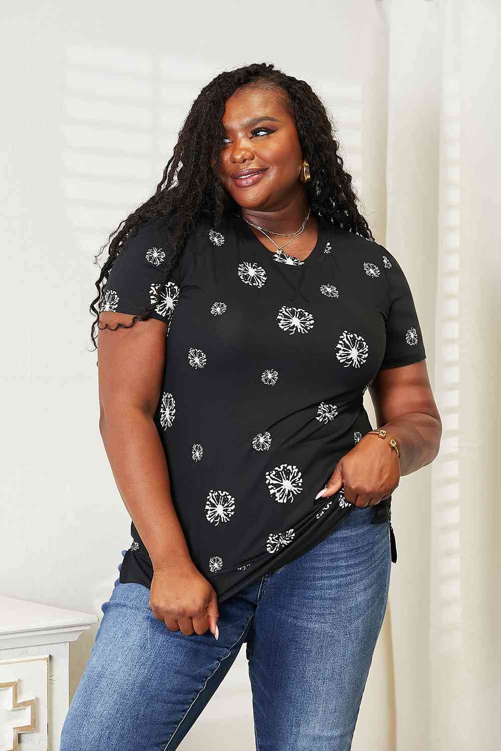 Double Take Dandelion Print Round Neck Women T-Shirt