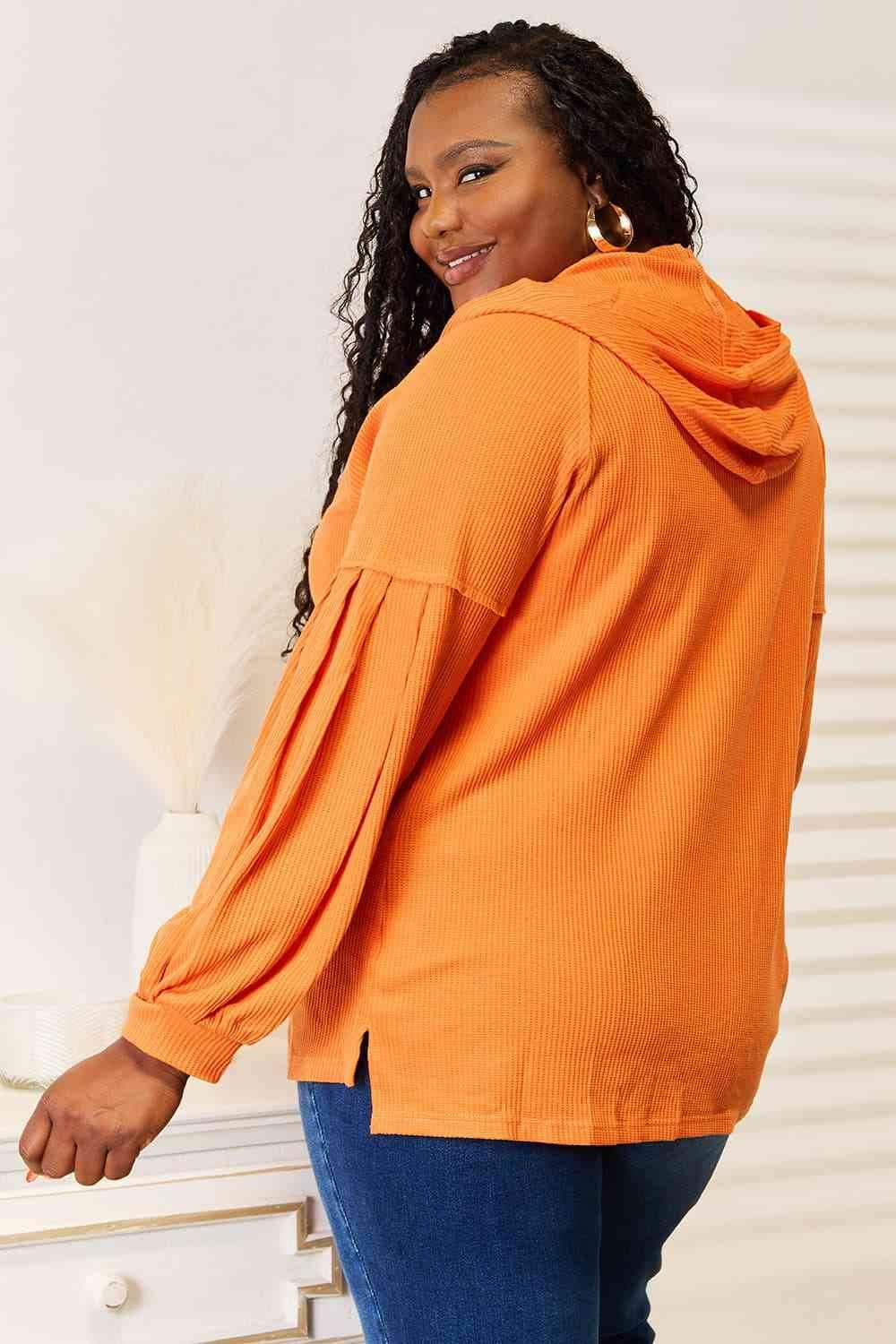 Basic Bae Side Slit Buttoned Waffle Knit Women Hoodie
