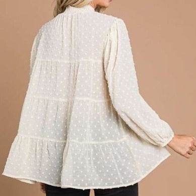 Culture Code Full Size Swiss Dot Smocked Mock Neck Women Blouse