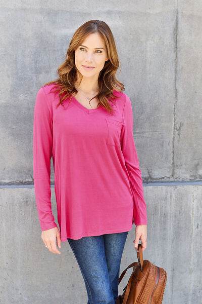 Basic Bae Full Size V-Neck Long Sleeve Women Top