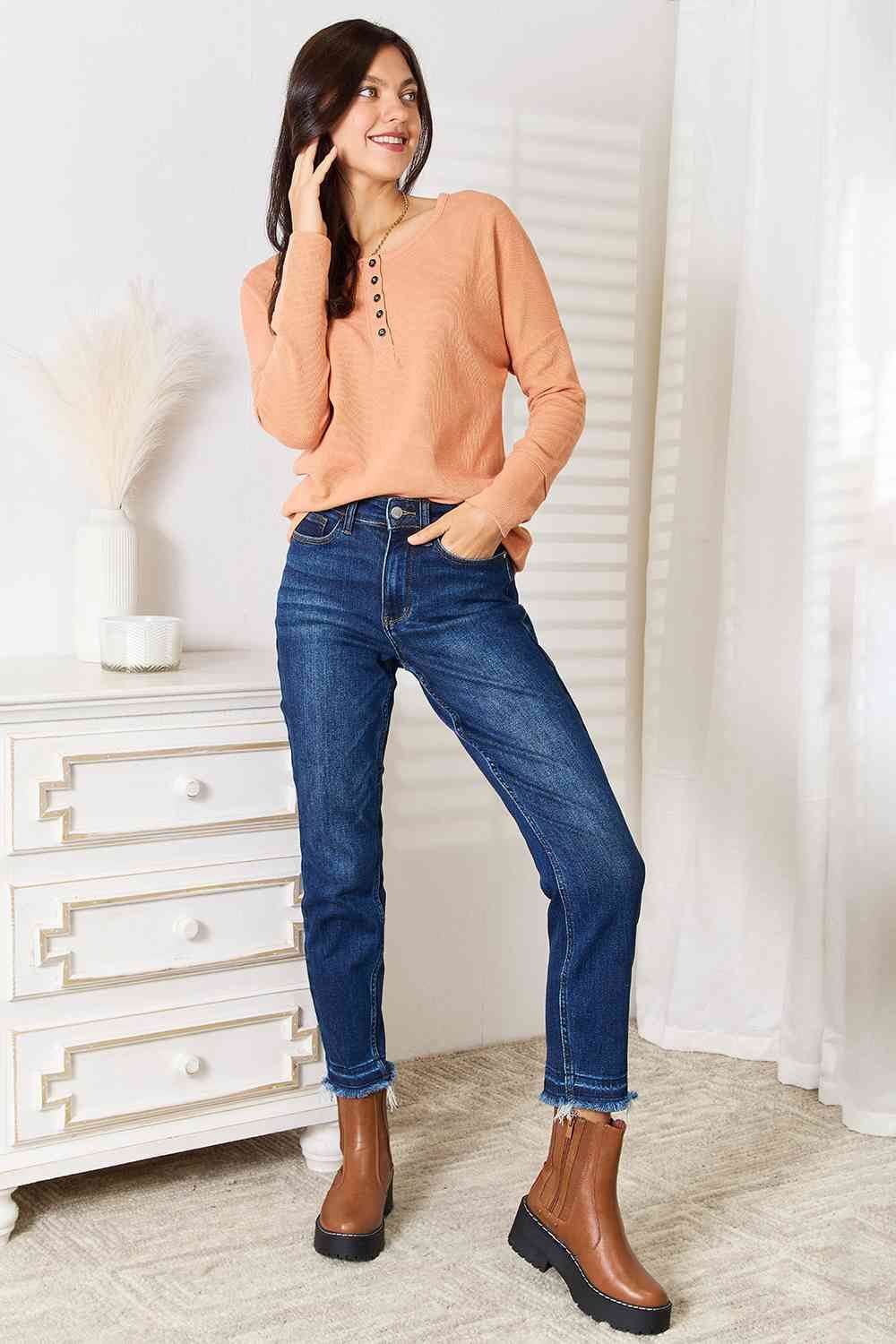 Basic Bae Half Button Long Sleeve Women Top