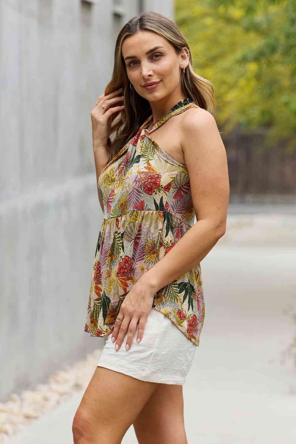 Be Stage Full Size Floral Halter Women Top