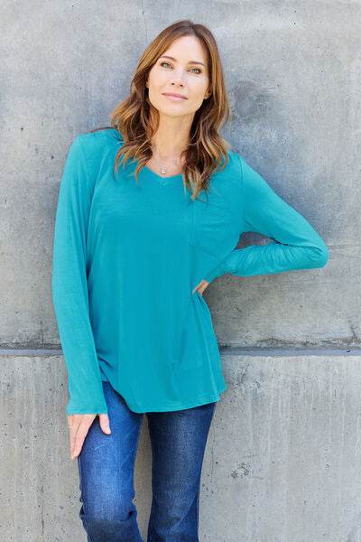 Basic Bae Full Size V-Neck Long Sleeve Women Top