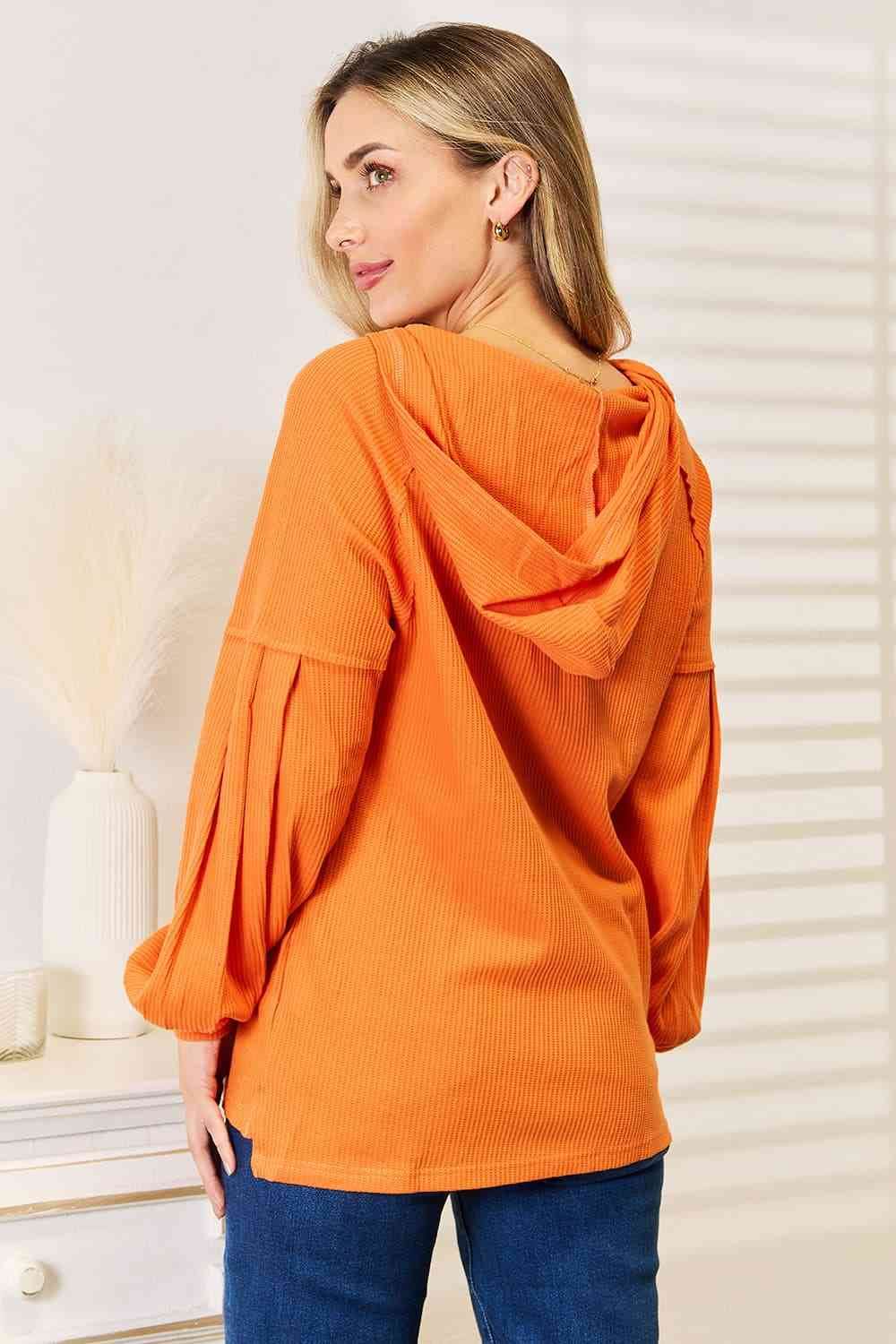 Basic Bae Side Slit Buttoned Waffle Knit Women Hoodie