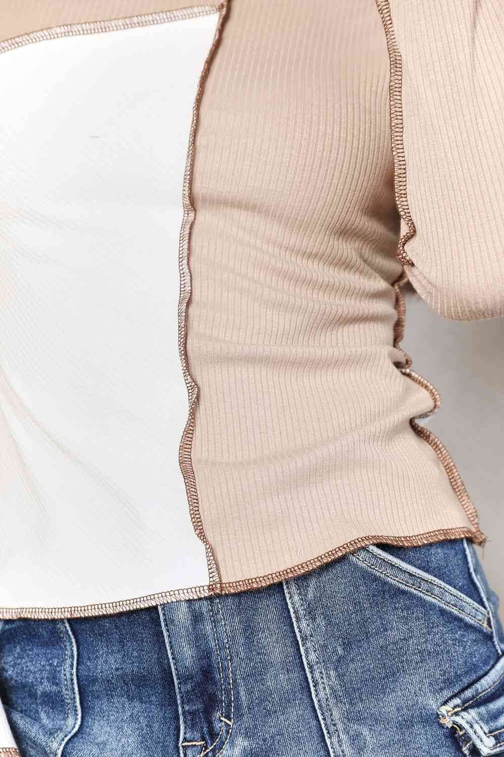 Double Take Color Block Exposed Seam Women Top