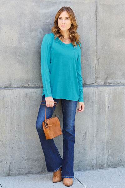 Basic Bae Full Size V-Neck Long Sleeve Women Top